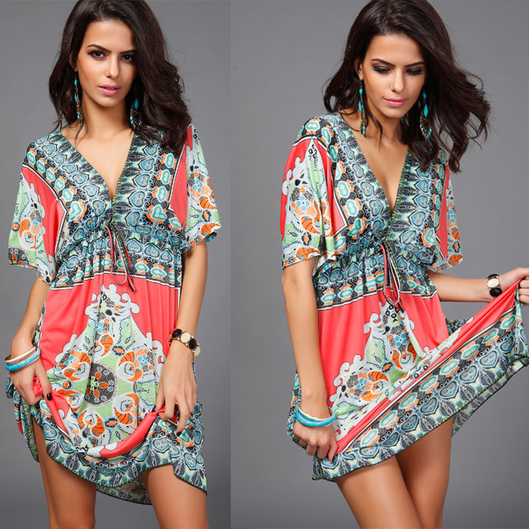 Women's Plus Size V Neck Sexy Milk Silk Long Dress