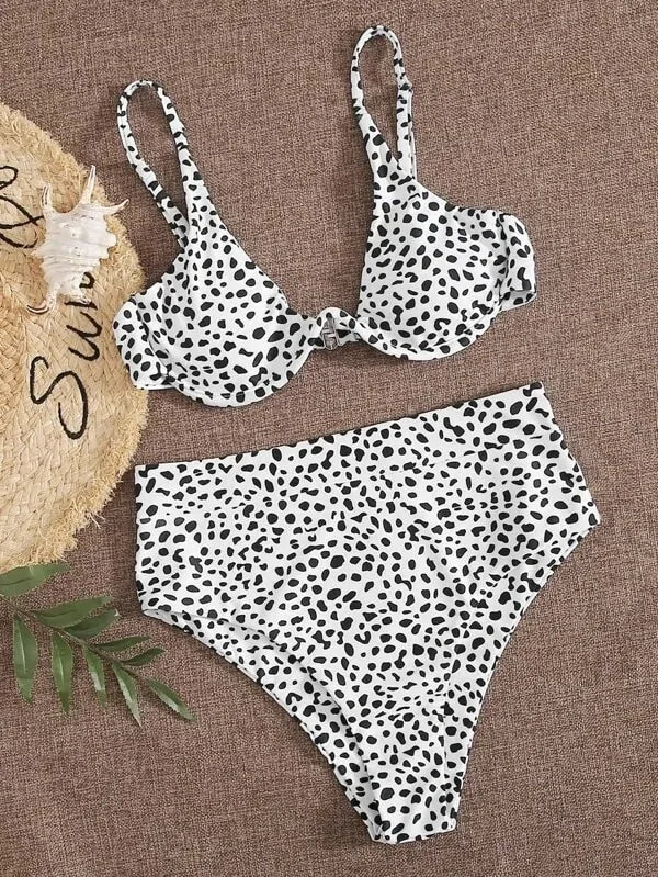 Women's Leopard Print Cut Out Underwire High Waist Bikini