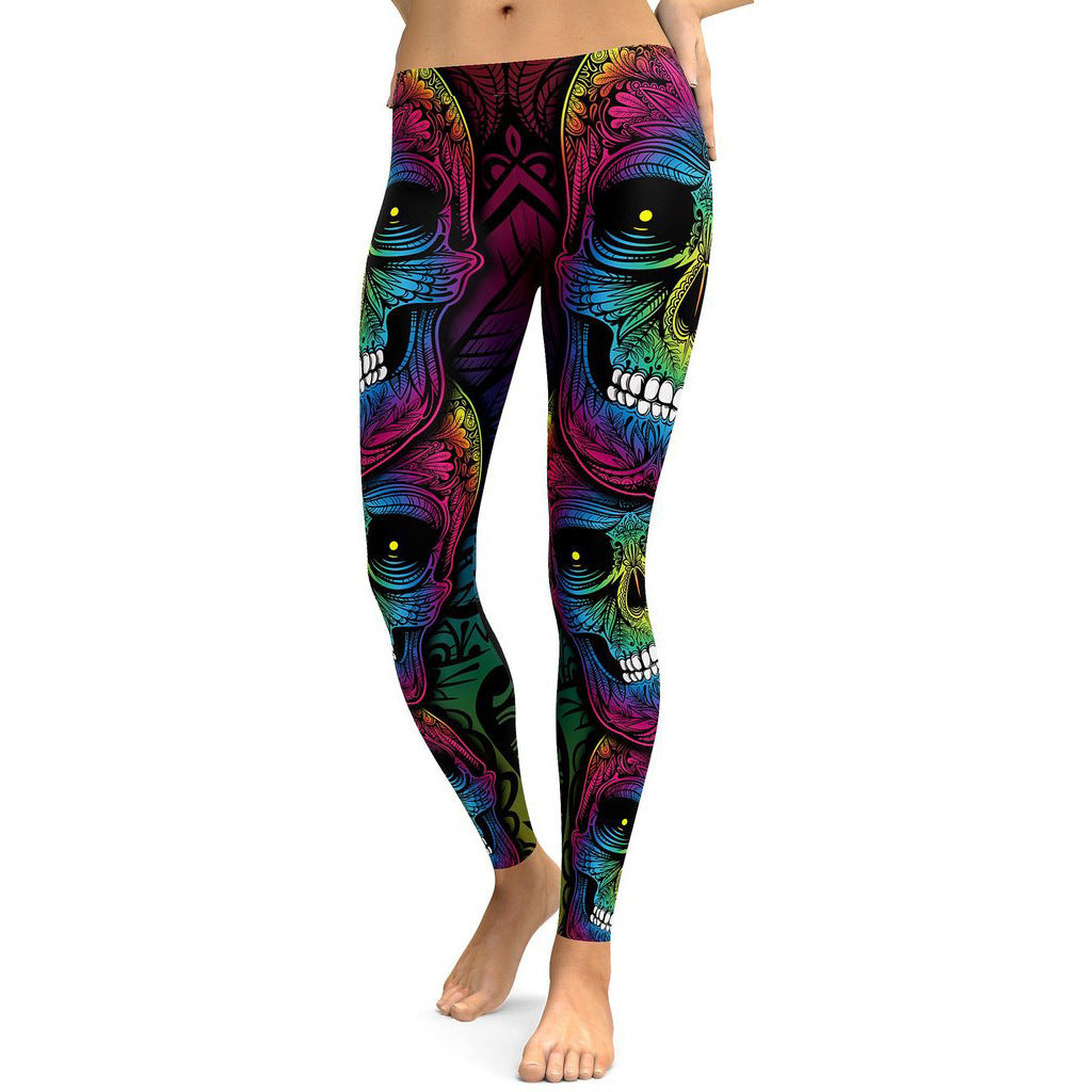 Rainbow Skull Leggings Women Plus Size Leggings Workout Casual High Waist Slim Pants S-4XL Plus Size Leggings