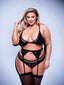Baci 3pc Lace & Mesh Bra Garter & Panty Set-BLK- Q BX Baci