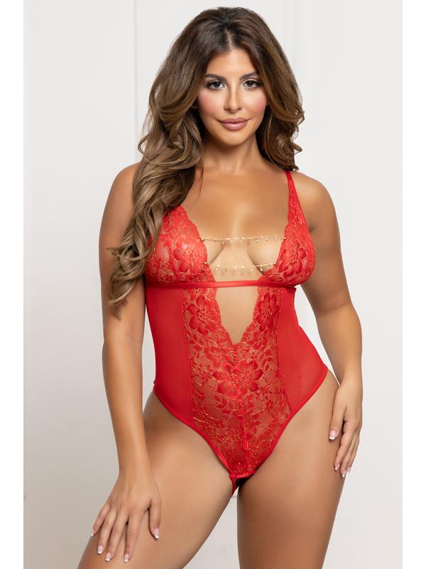 Mesh Teddy with Open Crotch STM-11797P-Red-O/S (P) Seven Til Midnight