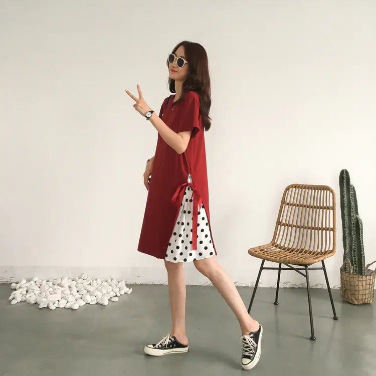 Women's Polka Dot Chiffon Dress With Side Ties