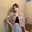 Women's Checkered Puff Sleeve Shirt Women's Shirt Unbranded Red One Size