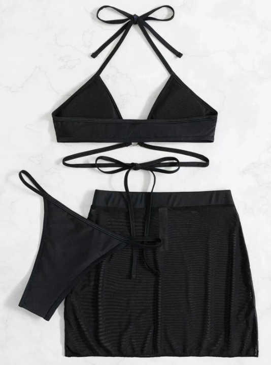 Women's Triangle Double Sided Bikini Set In Sheer Mesh