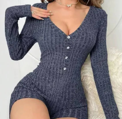 Women's Casual Slim Rib Knitted Jumpsuit
