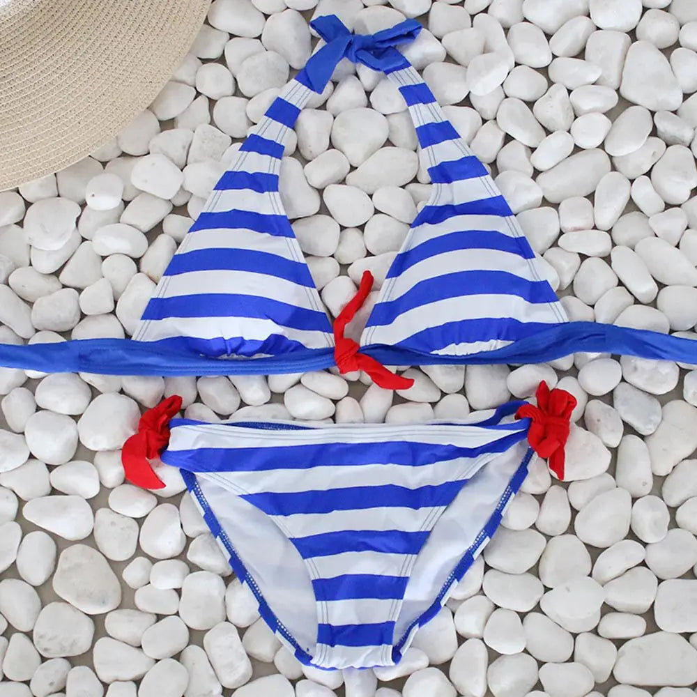 Women's Striped Push Up Bikini Swimwear