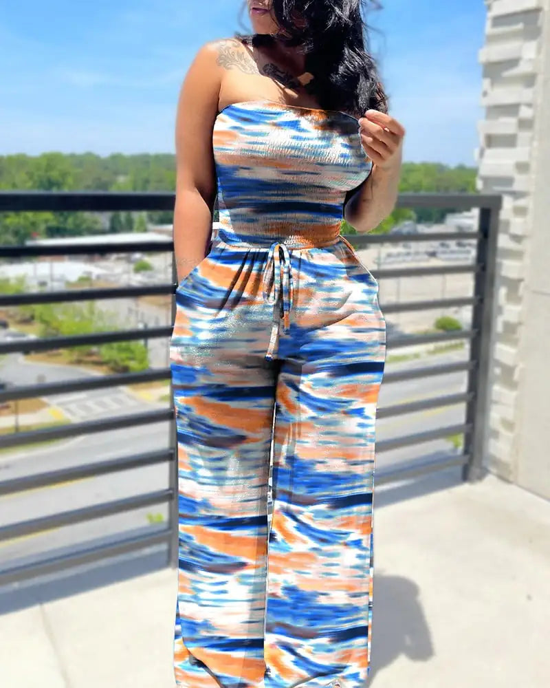 Women's Sleeveless Printed Tube Top Jumpsuit