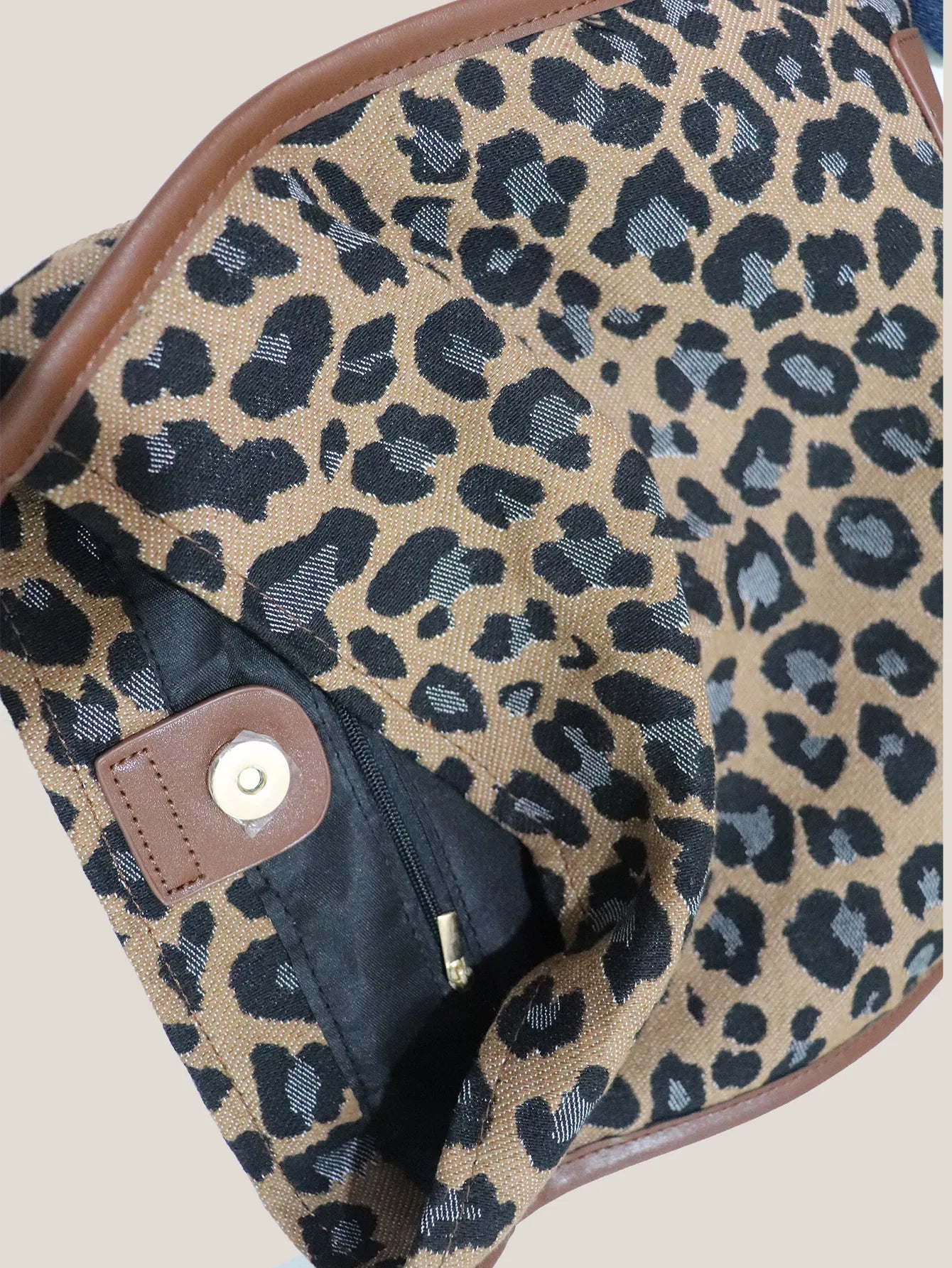 Leopard Print Canvas Shoulder Bag