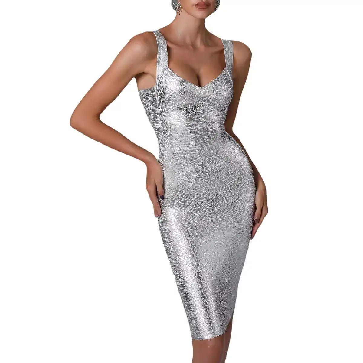 Women's Gold & Silver Foil Bandage Sleeveless Party Dress