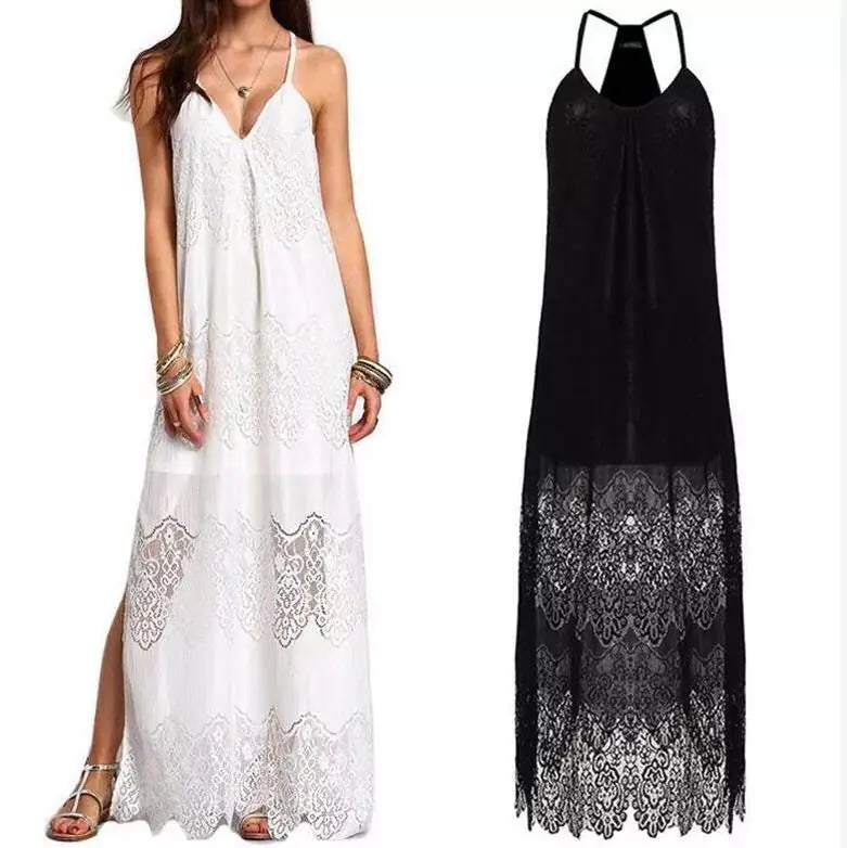 Women's Lace V Neck Spliced Dress (Beach Dress)