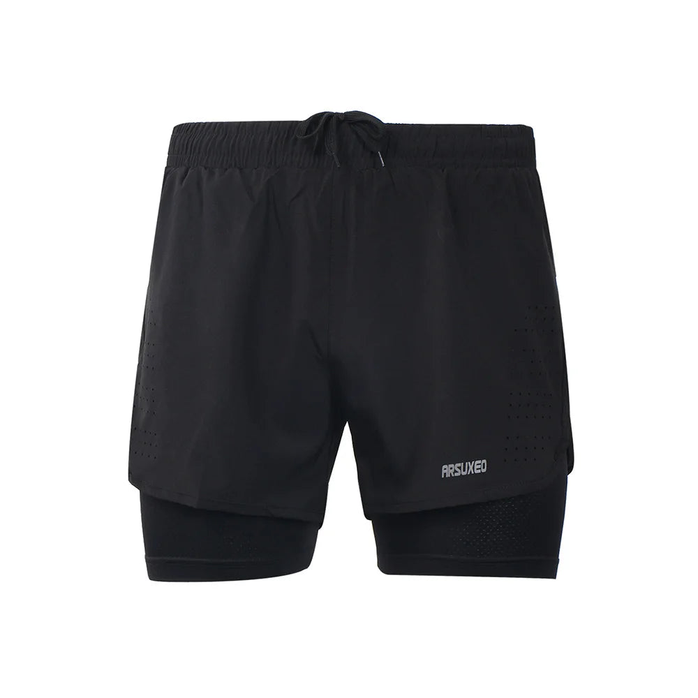 ARSUXEO Men's Running Outdoor Sports Training Exercise Jogging Gym Fitness 2 in 1 Quick Dry Workout Shorts