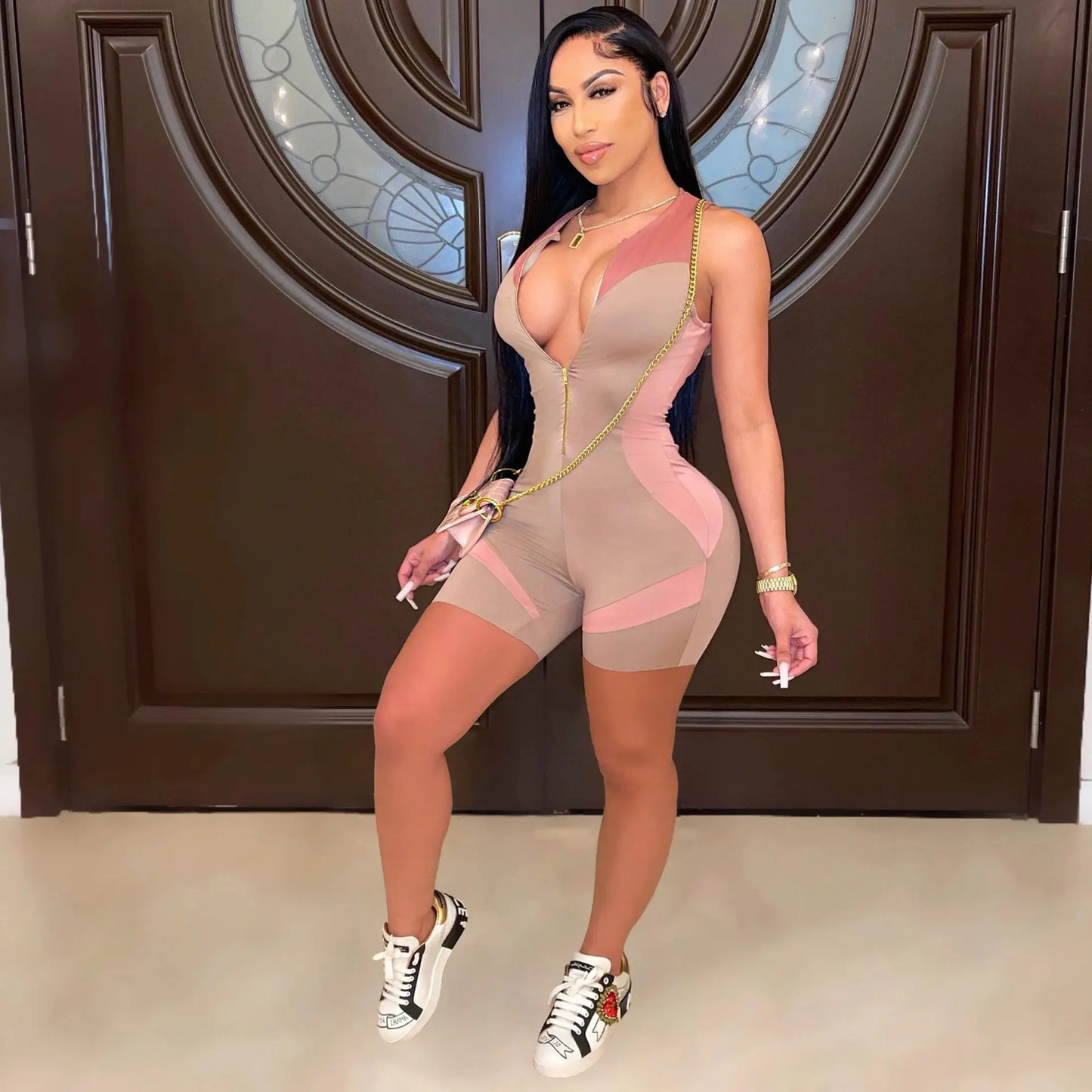 Women's Slim Fit Printed Sleeveless Jumpsuit