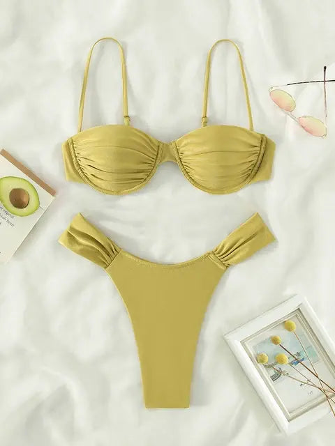 Women's Solid Color Push Up Micro Bikini Set