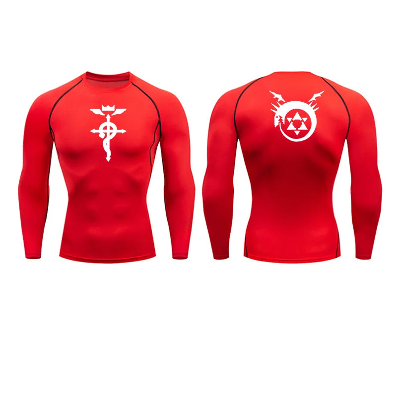Anime Fullmetal Alchemist Compression Shirts Athletic Quick Dry Long Sleeve Running Workout Gym Workout Fitness Undershirts Tops