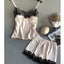 Women V Neck Stretch Satin Babydoll Lace Lingerie Pajama Set