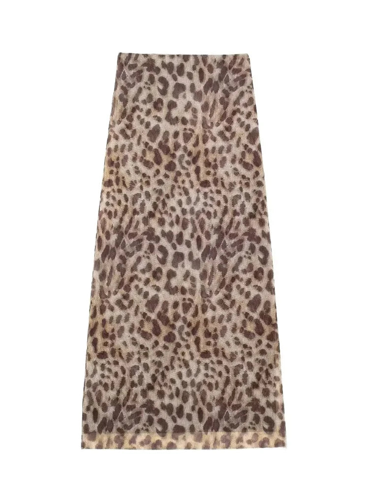 Women's Leopard Strapless Backless Mesh Top & Bottom