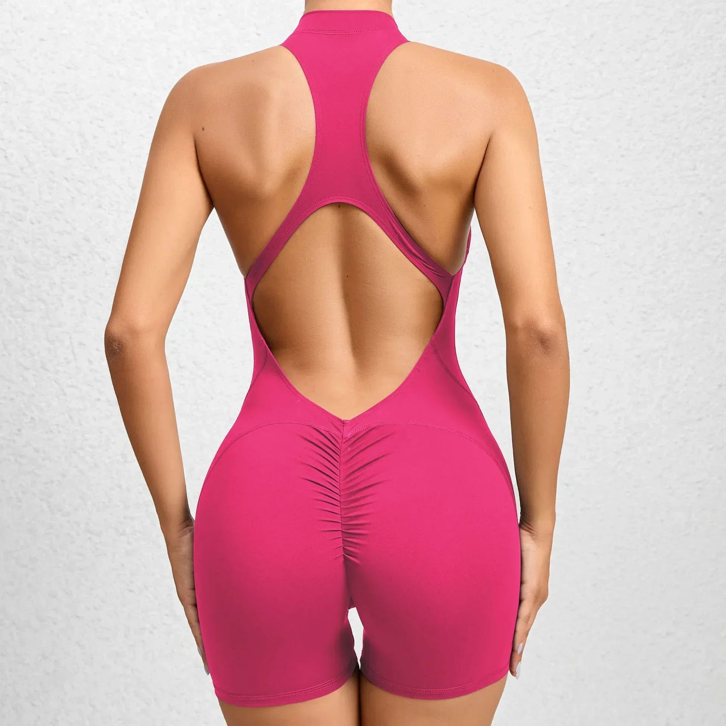 Sexy Hollow Backless Scrunch Butt Sport Jumpsuit Short Woman One Piece