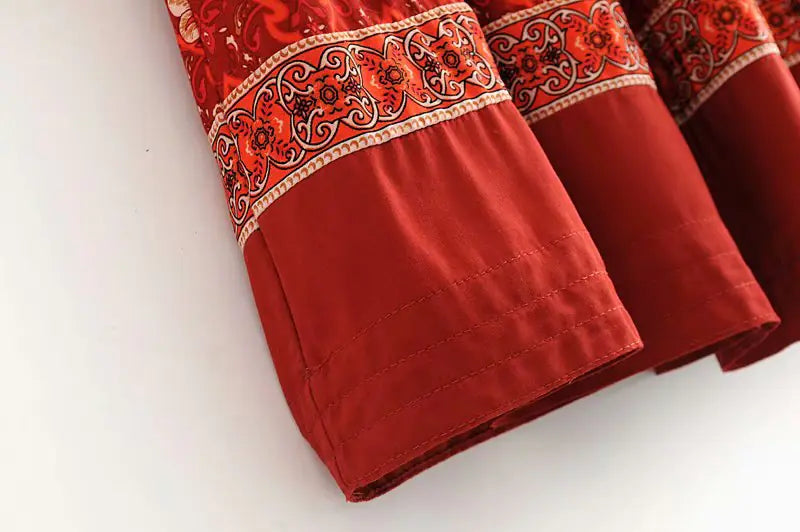 Women's Red Vintage High Waist Bohemian Maxi Beach Dress