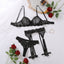 House Of Dasein Lace And Sexy Women's Bra Lingerie Four Piece Set - Black - S