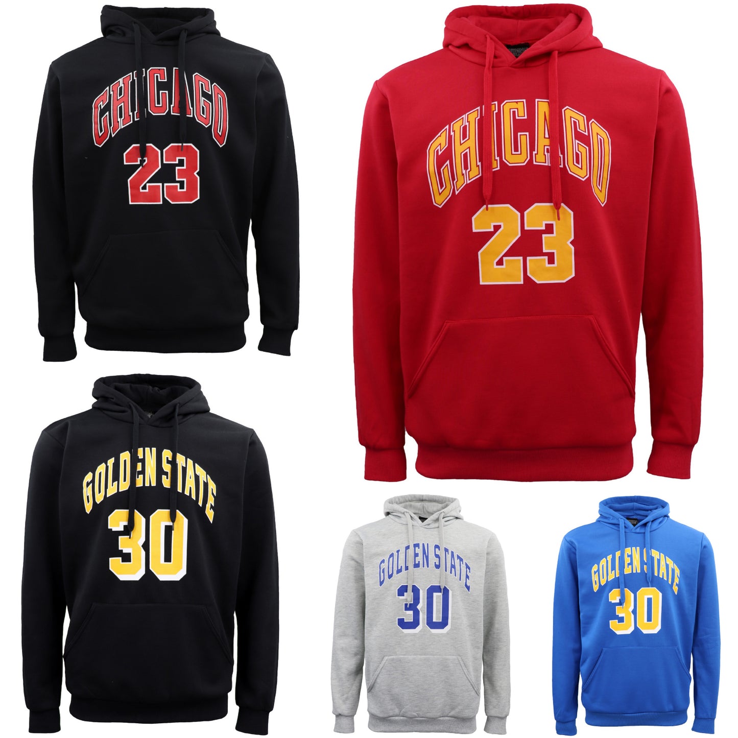 Men's Fleece Pullover Hoodie Jacket Sports Jumper Jersey Chicago Golden State, Black - Chicago 23, S