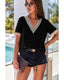 Azura Exchange V-Neck Short Sleeve Blouse with Lace Trim - L