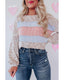 Azura Exchange Contrast Stripes Patchwork Puff Sleeve Knit Top - M