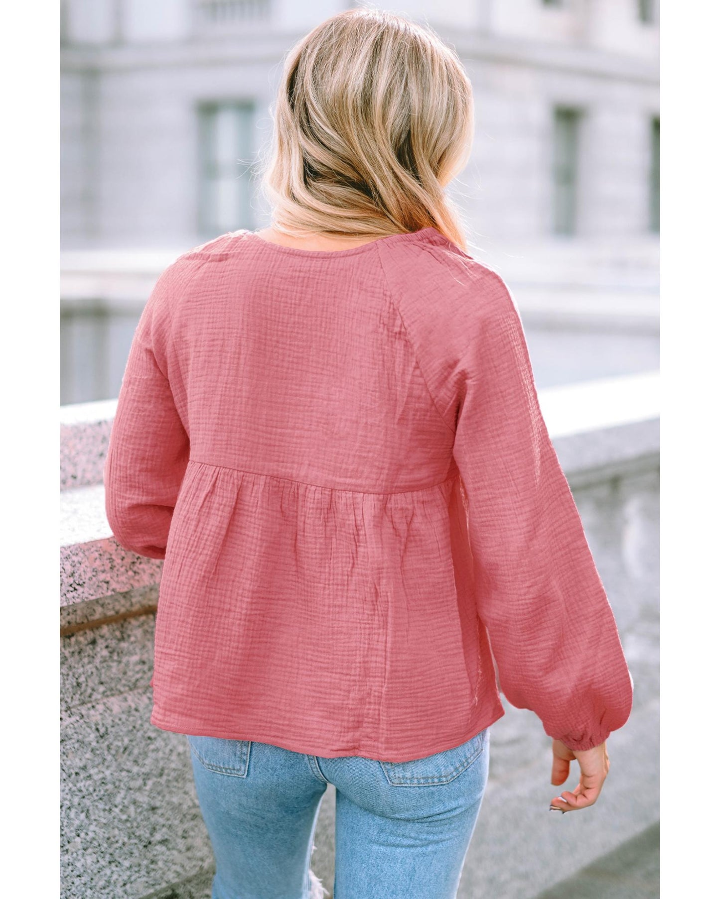 Azura Exchange Textured Bubble Sleeve Blouse - XL