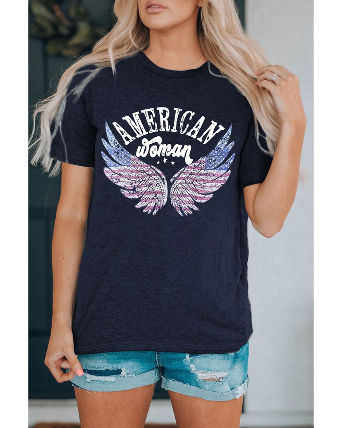 Azura Exchange American Woman Eagle Wing Flag Graphic Tee - S