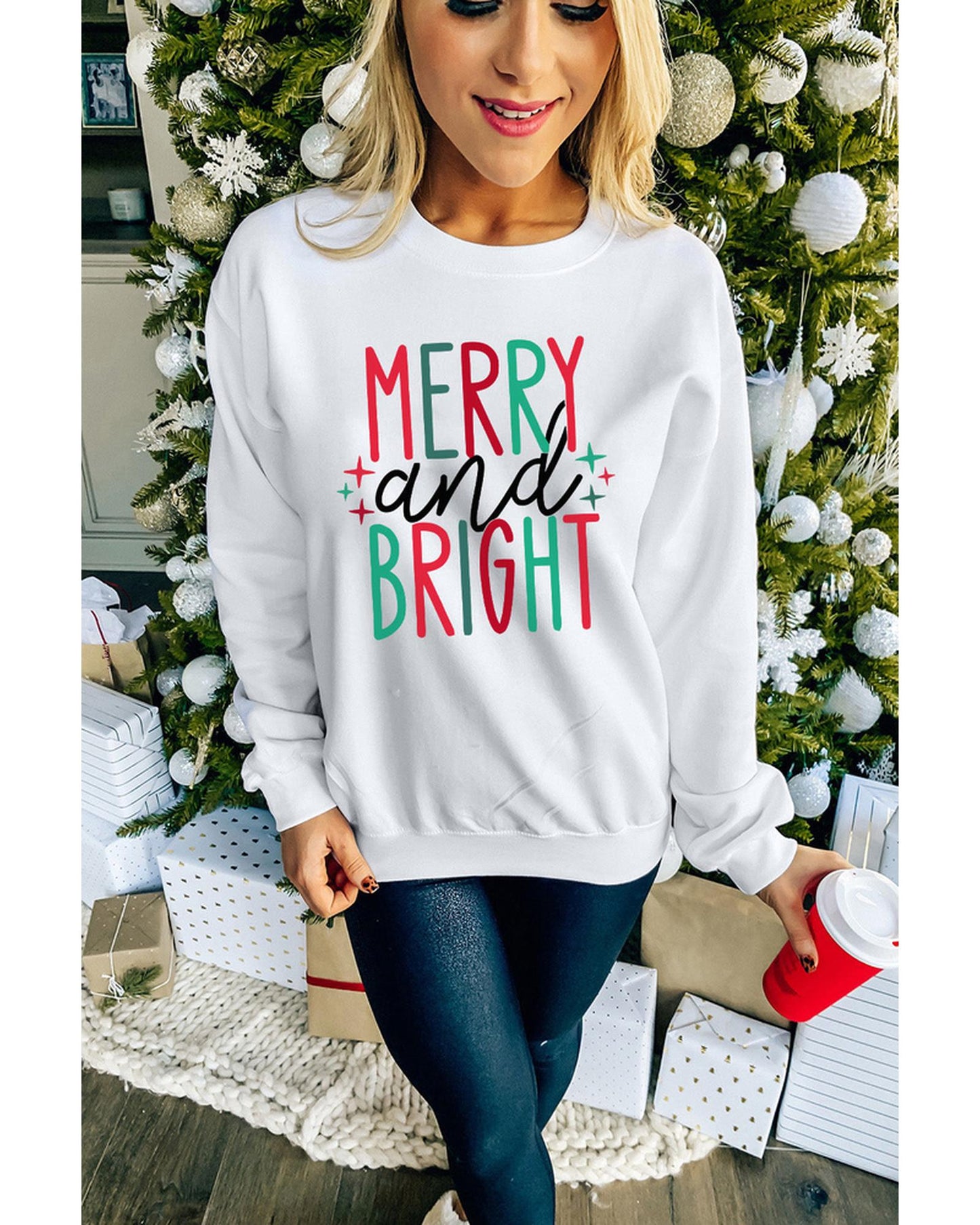Azura Exchange Merry and Bright Long Sleeve Graphic Sweatshirt - S