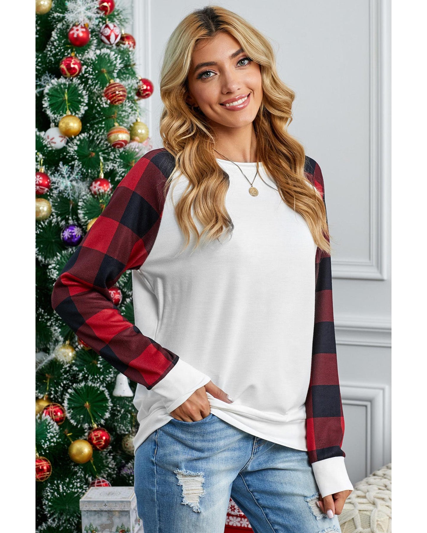 Azura Exchange Long Sleeve Buffalo Plaid Sweatshirt - XL