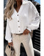 Azura Exchange Crinkled Cuffed Shirt with Turn-down Collar and V-Neck - S