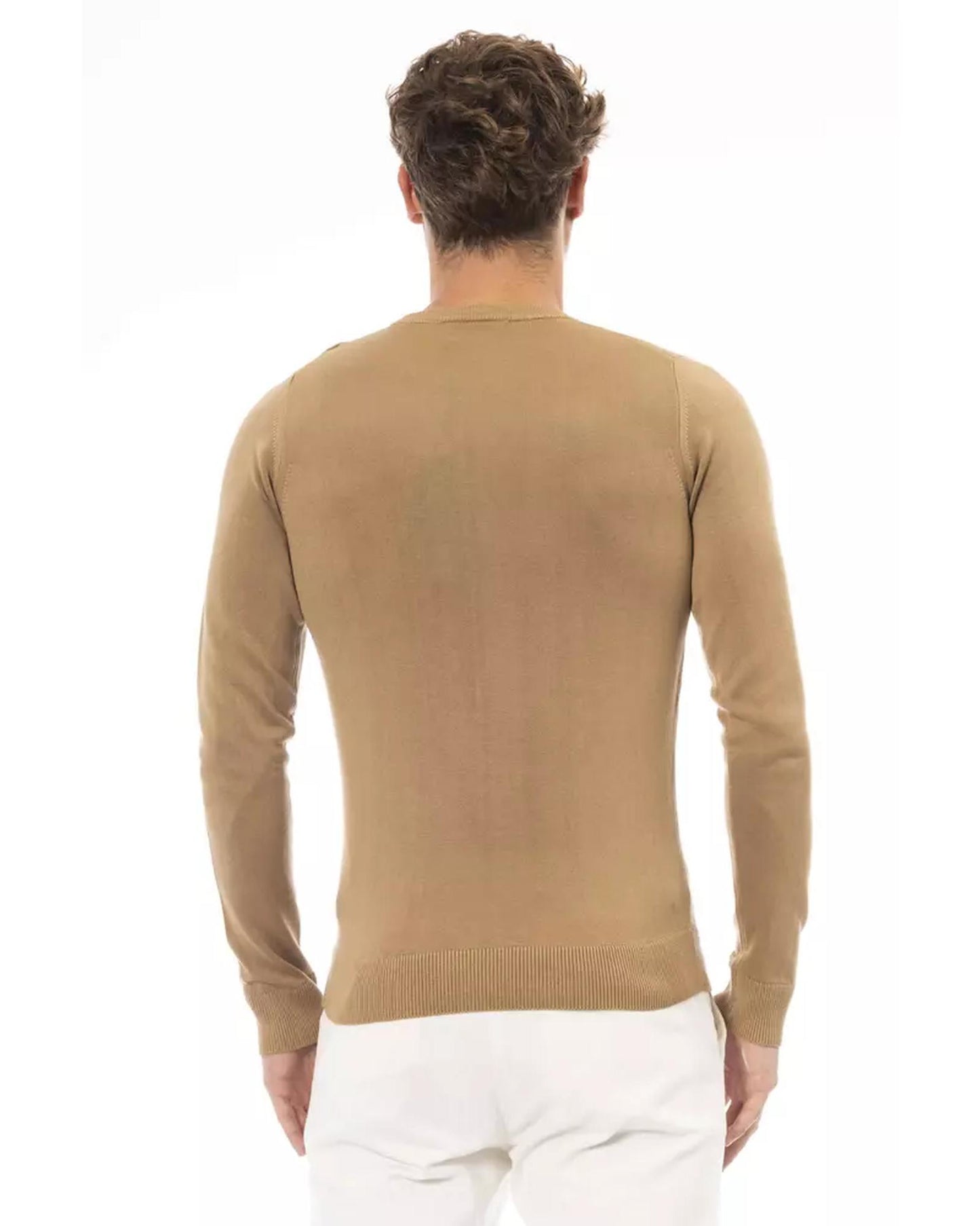 Fine Ribbed Knit Crew Neck Sweater with Long Sleeves 50 IT Men