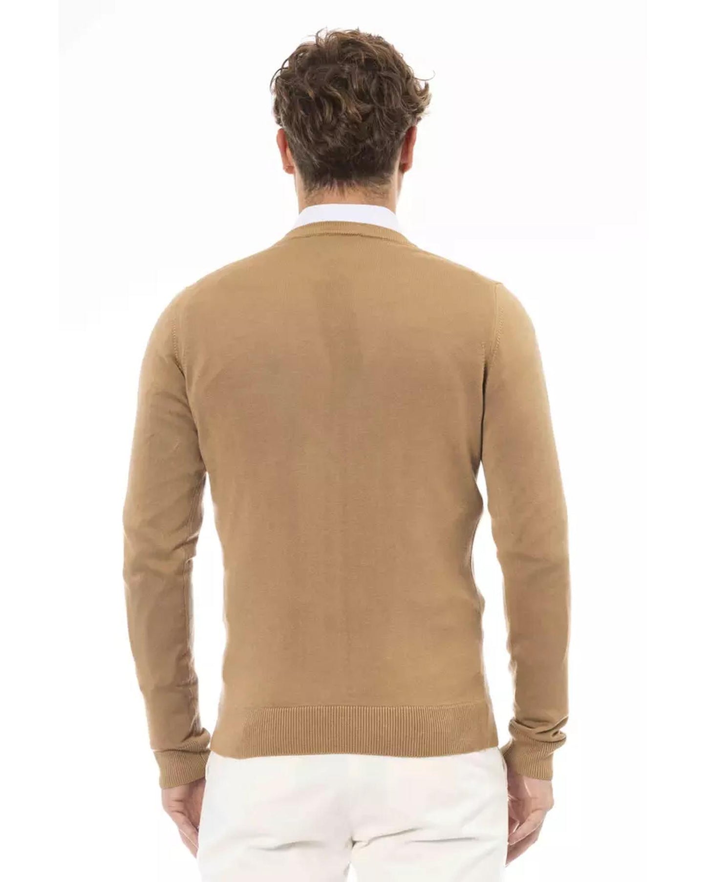 Fine Ribbed Knit V-neck Sweater with Long Sleeves 50 IT Men