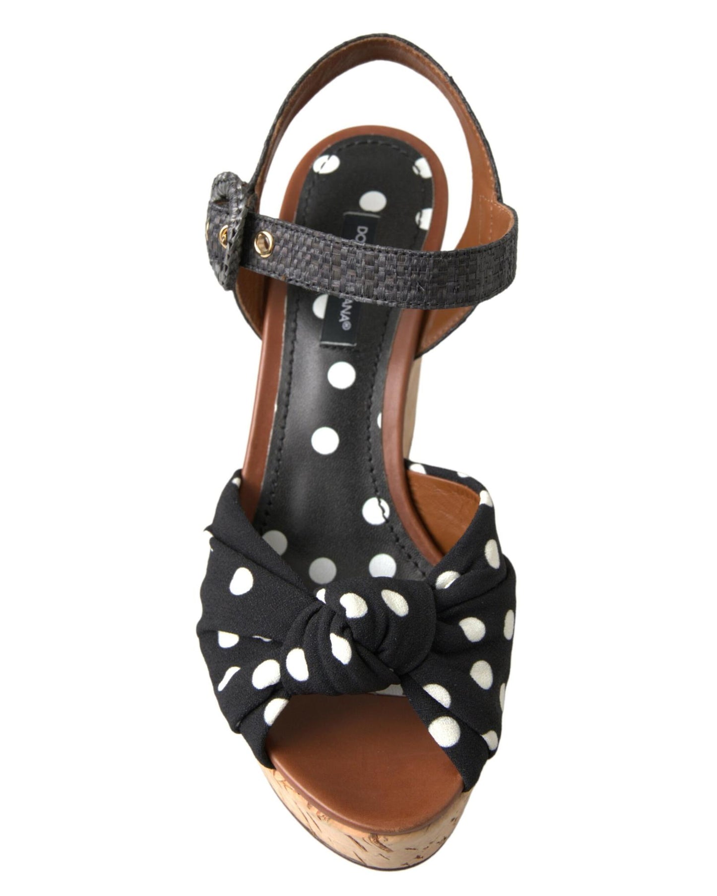 Dolce & Gabbana Women's Black Wedges Polka Dotted Ankle Strap Shoes Sandals - 37.5 EU