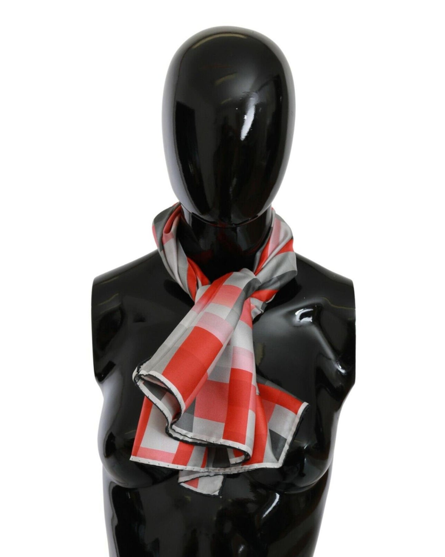 C’N’C COSTUME NATIONAL Gray Red Checkered Silk Scarf One Size Women