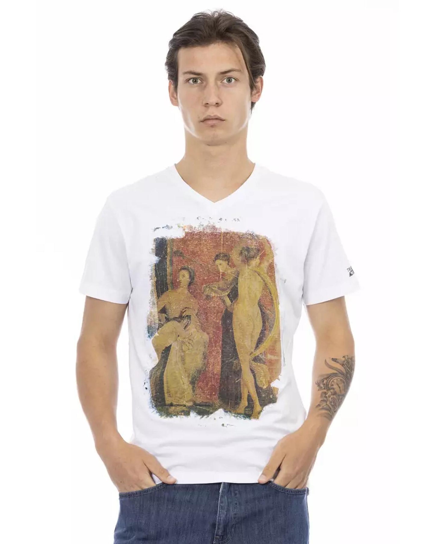 Front Print Short Sleeve V-Neck T-Shirt M Men