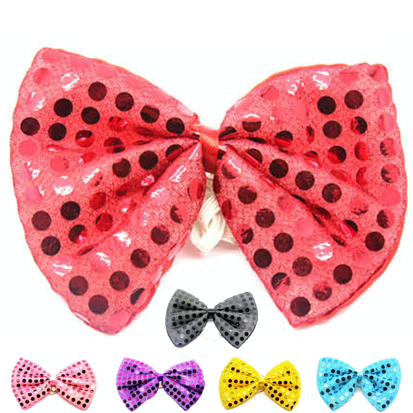 SEQUIN BOW TIE Polka Dots Bowtie Party Unisex Costume 13cm x 9cm Clown - Light Pink