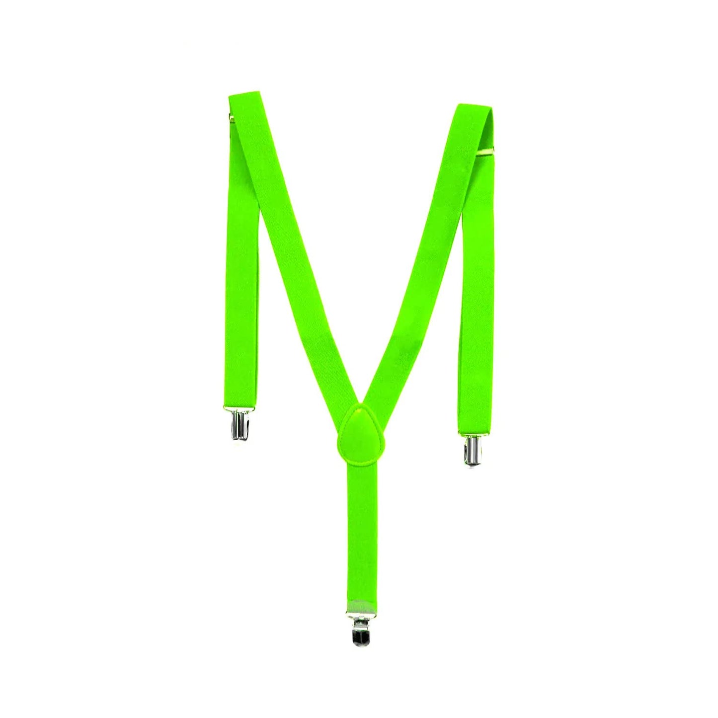 2x Mens Suspenders Braces Adjustable Strong Clip On Elastic Formal Wedding Slim - Fluro Green