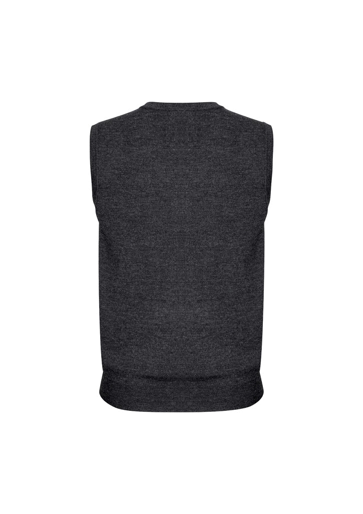 Mens Wool Blend V Neck Vest Sleeveless Double Knit - Charcoal - X-Small