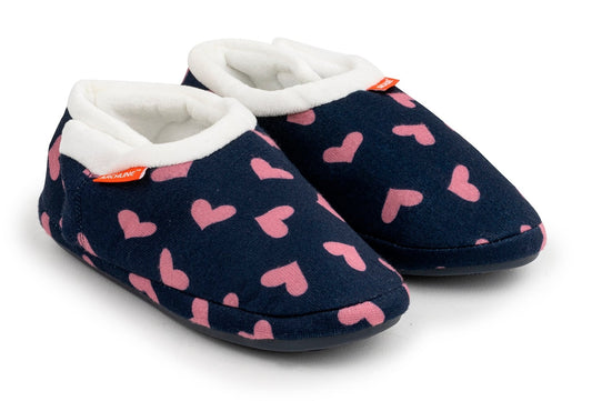 ARCHLINE Orthotic Slippers CLOSED Arch Scuffs Moccasins Pain Relief in Navy Hearts - EUR39