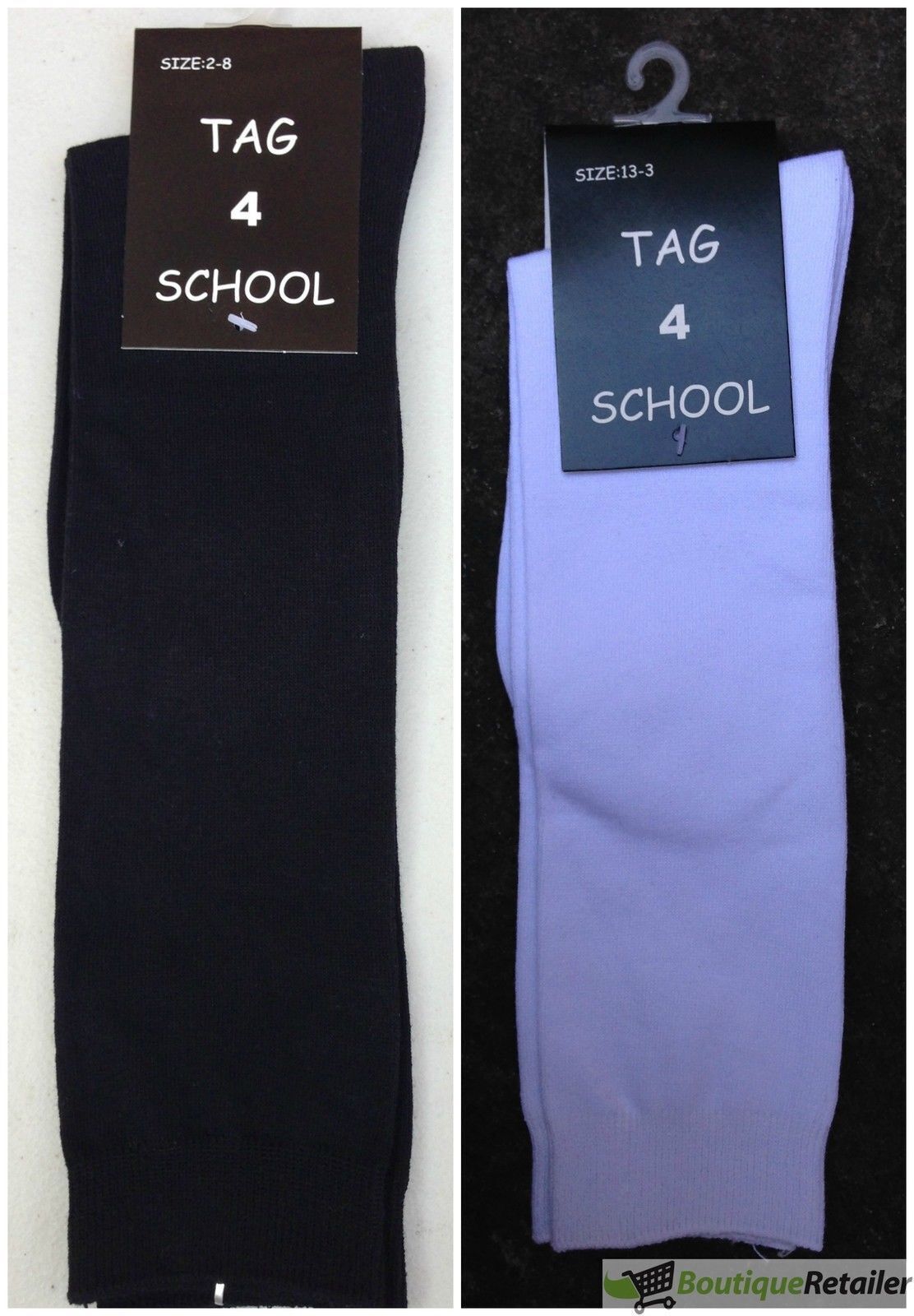 2x Pairs SCHOOL SOCKS Plain Ribbed Knee High Cotton Rich Girls Boys Unisex Kids - - 2-8 (10-12 Years Old)