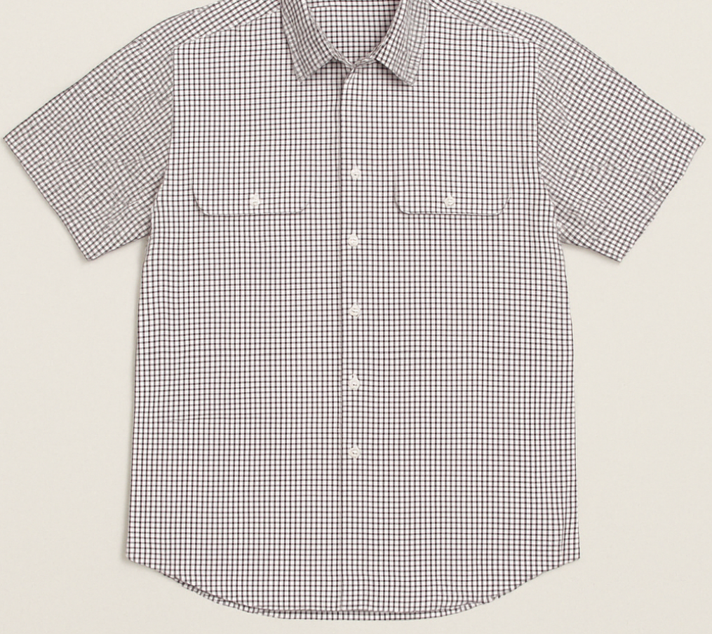 Bisley Mens Short Sleeve Check Shirt Checkered Cotton Blend Casual Business Work - Burgundy - L