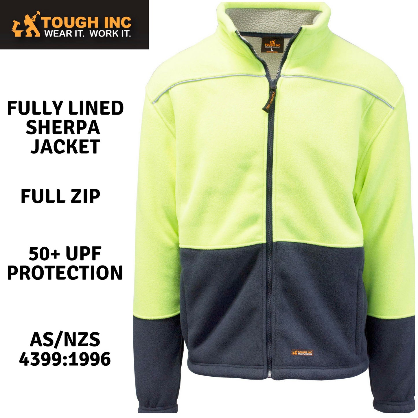 HI VIS Polar Fleece Sherpa Jacket Full Zip Thick Lined Winter Safety Jumper - Yellow - S