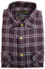 Mens Half Placket Flannelette Long Sleeve Pullover Shirt 100% Cotton Check Authentic Flannel - Burgundy - S