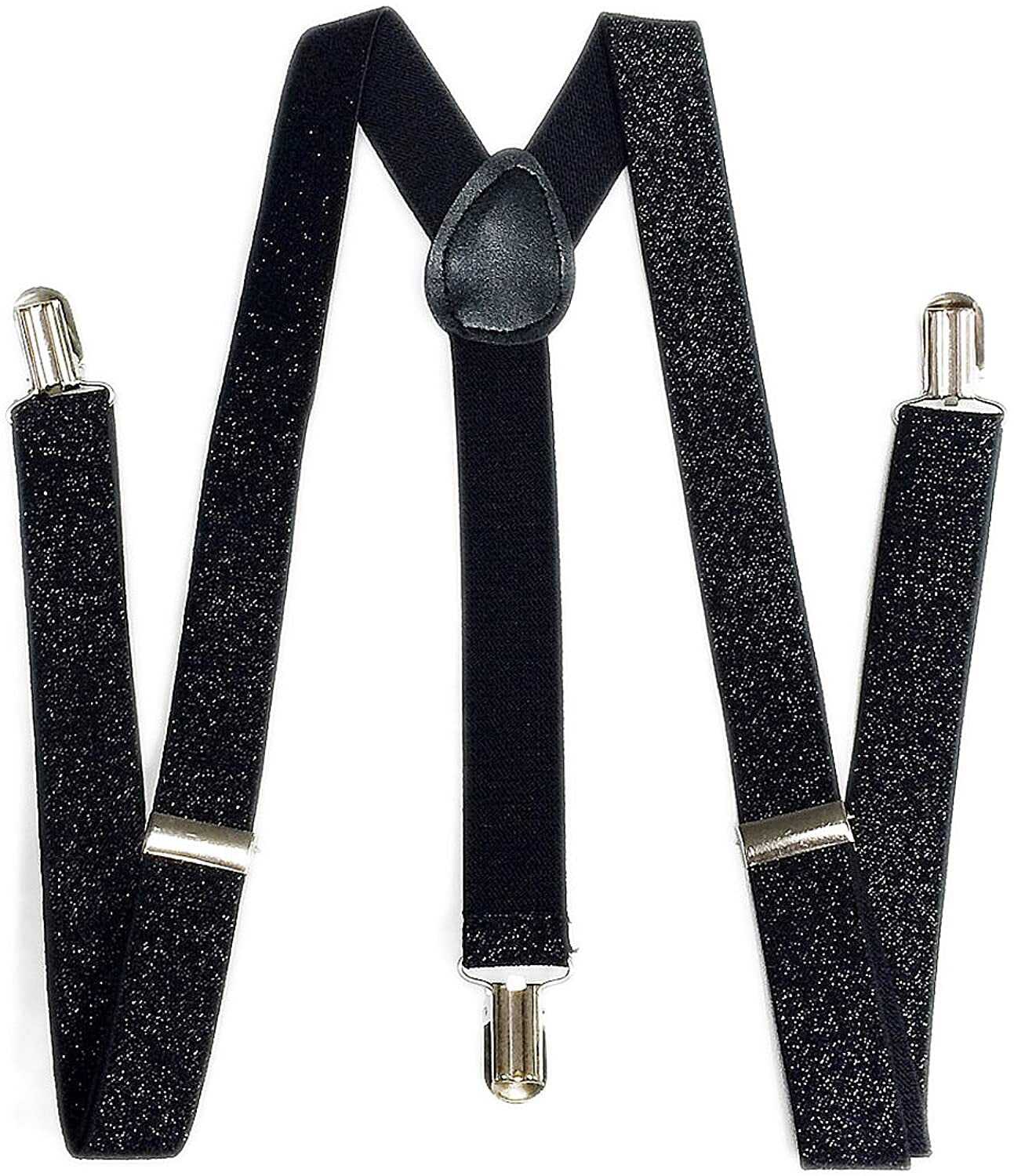GLITTER SPARKLE SUSPENDERS Braces Clipon Elastic Y-Back Slim Adjustable - Black (Glitter)