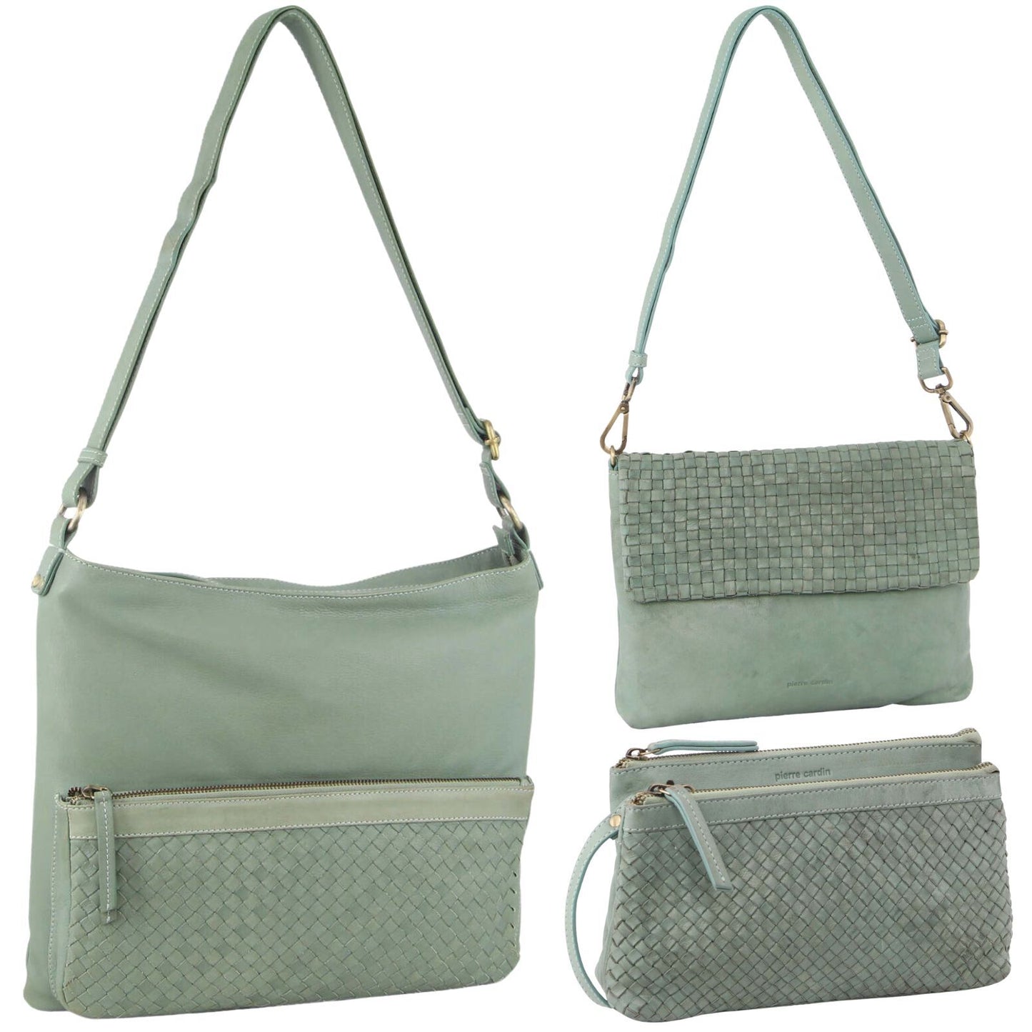 3-Piece Set��Pierre Cardin Womens Woven Cross-Body Bag - Mint Green