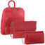3PC Set Pierre Cardin Womens Woven Leather��Cross-Body Bags + Backpack - Red