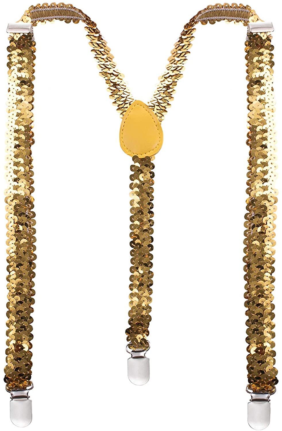 SEQUIN SUSPENDERS Unisex Adjustable Braces Clip On Elastic Y-Back - Gold