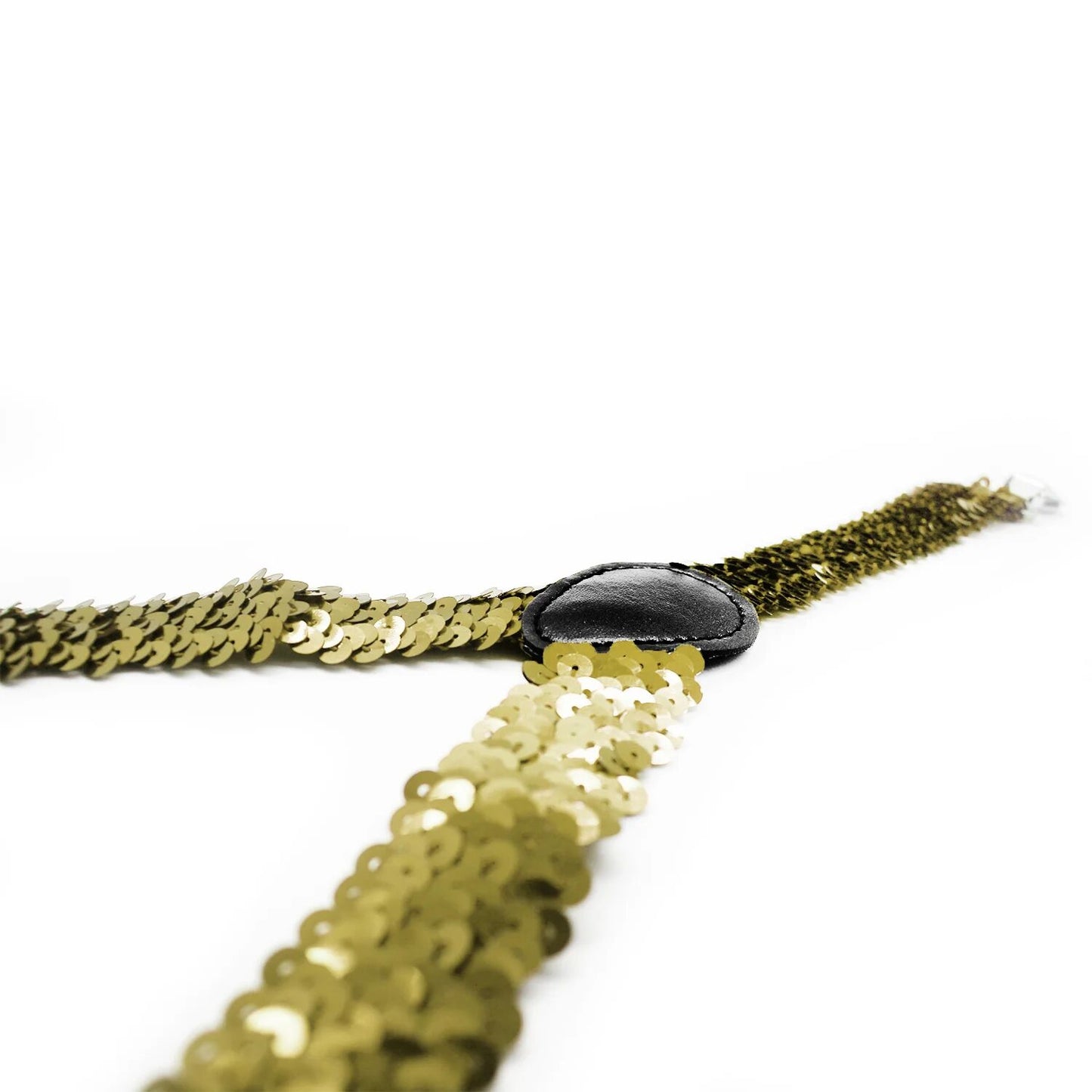 SEQUIN SUSPENDERS Unisex Adjustable Braces Clip On Elastic Y-Back - Gold