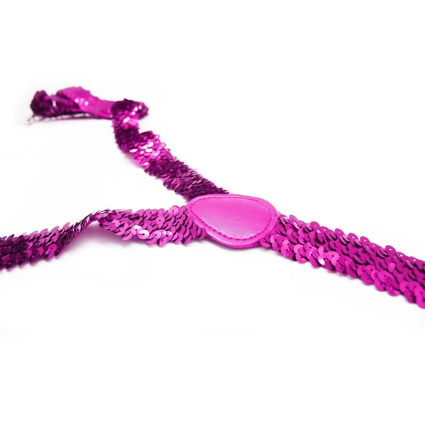 SEQUIN SUSPENDERS Unisex Adjustable Braces Clip On Elastic Y-Back - Hot Pink